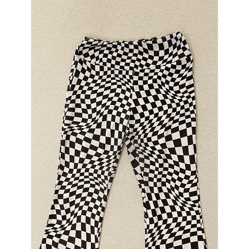Black‎ White Checkered Flare Pants Y2K Stretch Groovy No Boundaries Medium - Picture 4 of 7